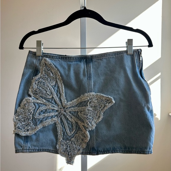 NEW PatBO Camila Coelho Denim Skirt NWT Sz 2 Beaded Accents - Picture 7 of 14